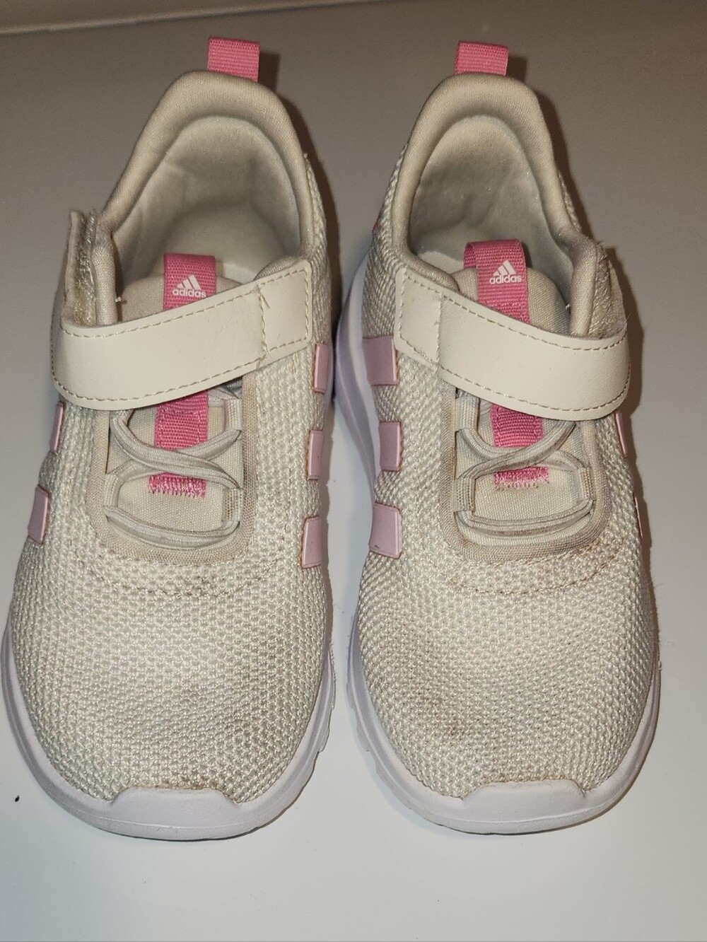 Adidas Kids Cream and Pink Athletic Sneakers